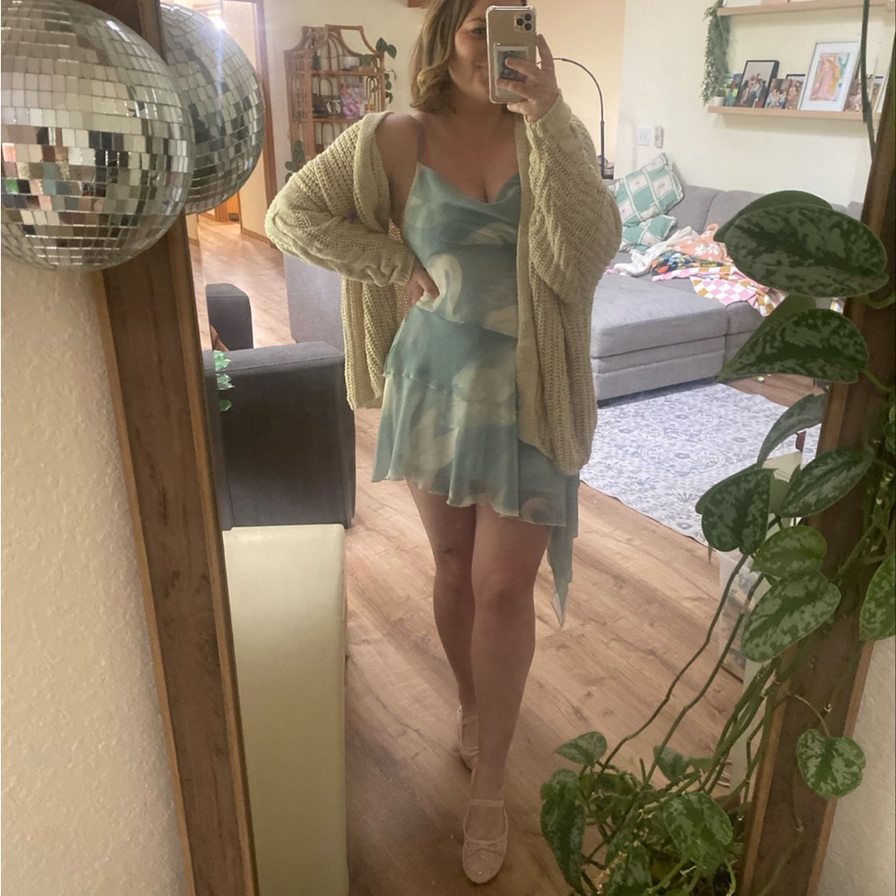 Urban Outfitters swan blue and Cream Asymmetrical Dress sz XL